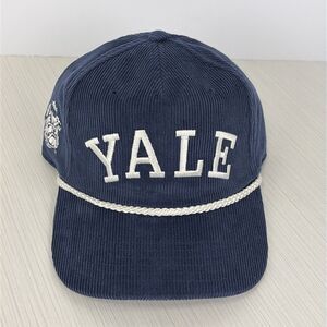 YALE University Hat Cap Strapback Navy Corduroy Bulldogs Rope Accent Logo NEW